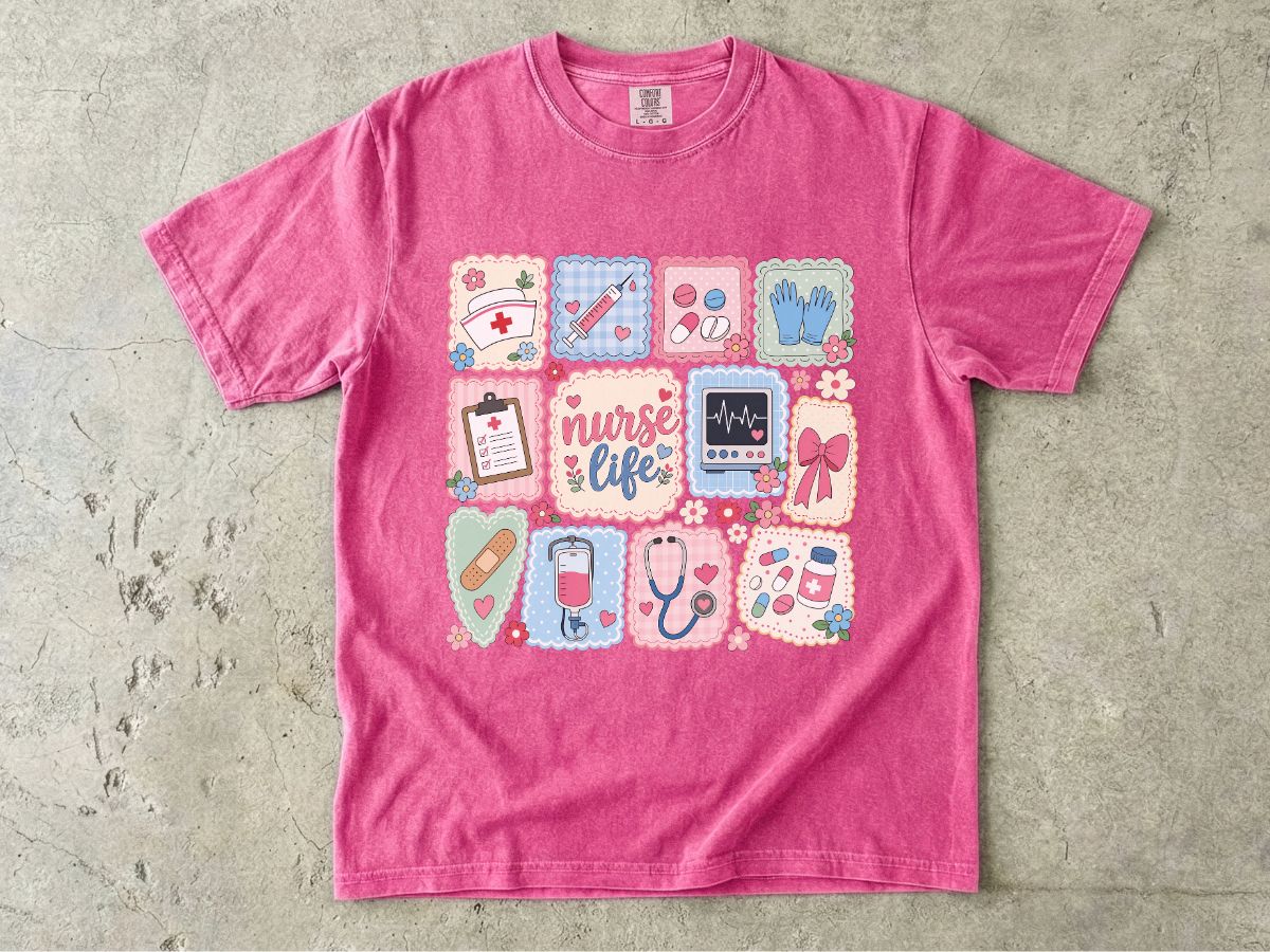 Nurse Life Graphic T-Shirt — Cute Medical Icons Tee for Nurses