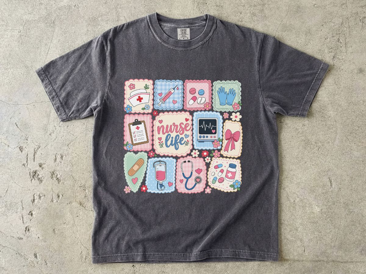 Nurse Life Graphic T-Shirt — Cute Medical Icons Tee for Nurses