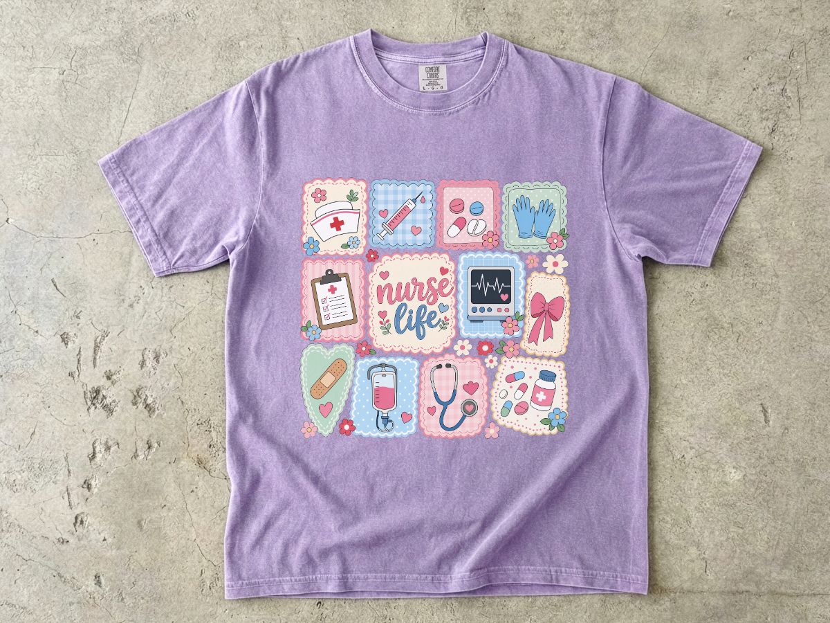 Nurse Life Graphic T-Shirt — Cute Medical Icons Tee for Nurses