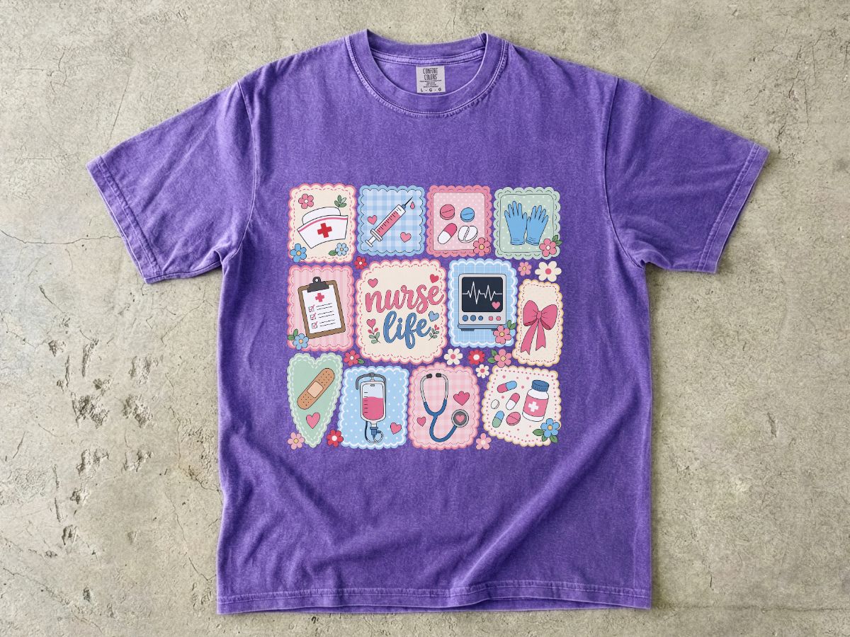 Nurse Life Graphic T-Shirt — Cute Medical Icons Tee for Nurses