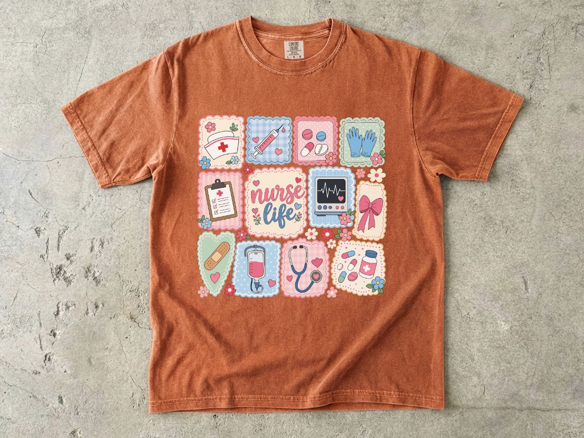 Nurse Life Graphic T-Shirt — Cute Medical Icons Tee for Nurses