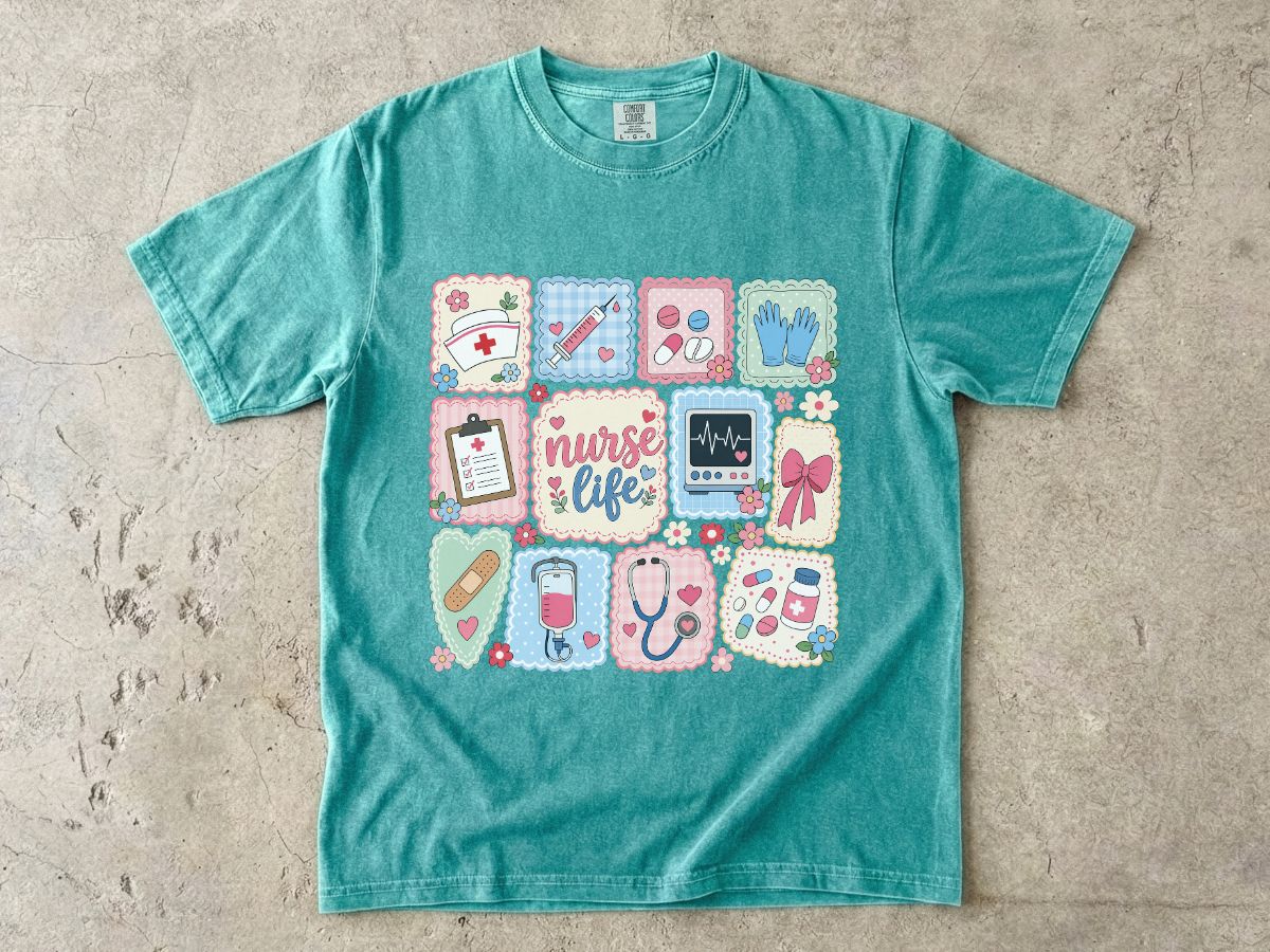 Nurse Life Graphic T-Shirt — Cute Medical Icons Tee for Nurses