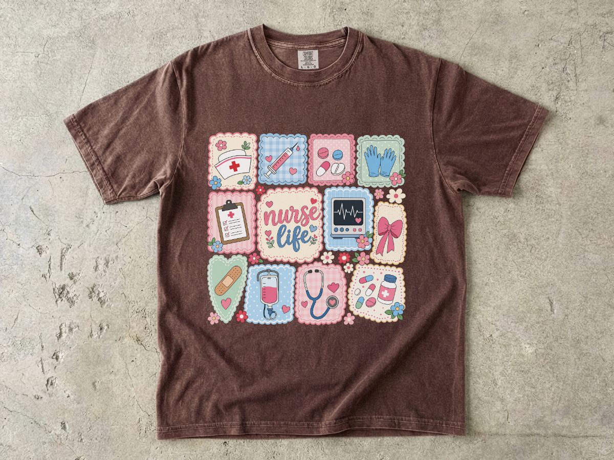 Nurse Life Graphic T-Shirt — Cute Medical Icons Tee for Nurses
