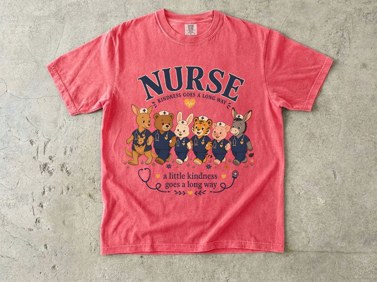 Nurse Cute Animal Crew T-Shirt — "A Little Kindness Goes a Long Way"