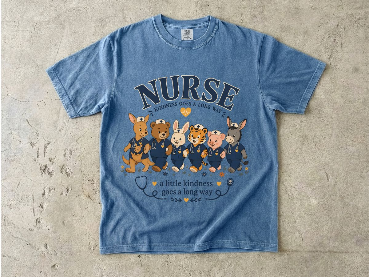 Nurse Cute Animal Crew T-Shirt — "A Little Kindness Goes a Long Way"
