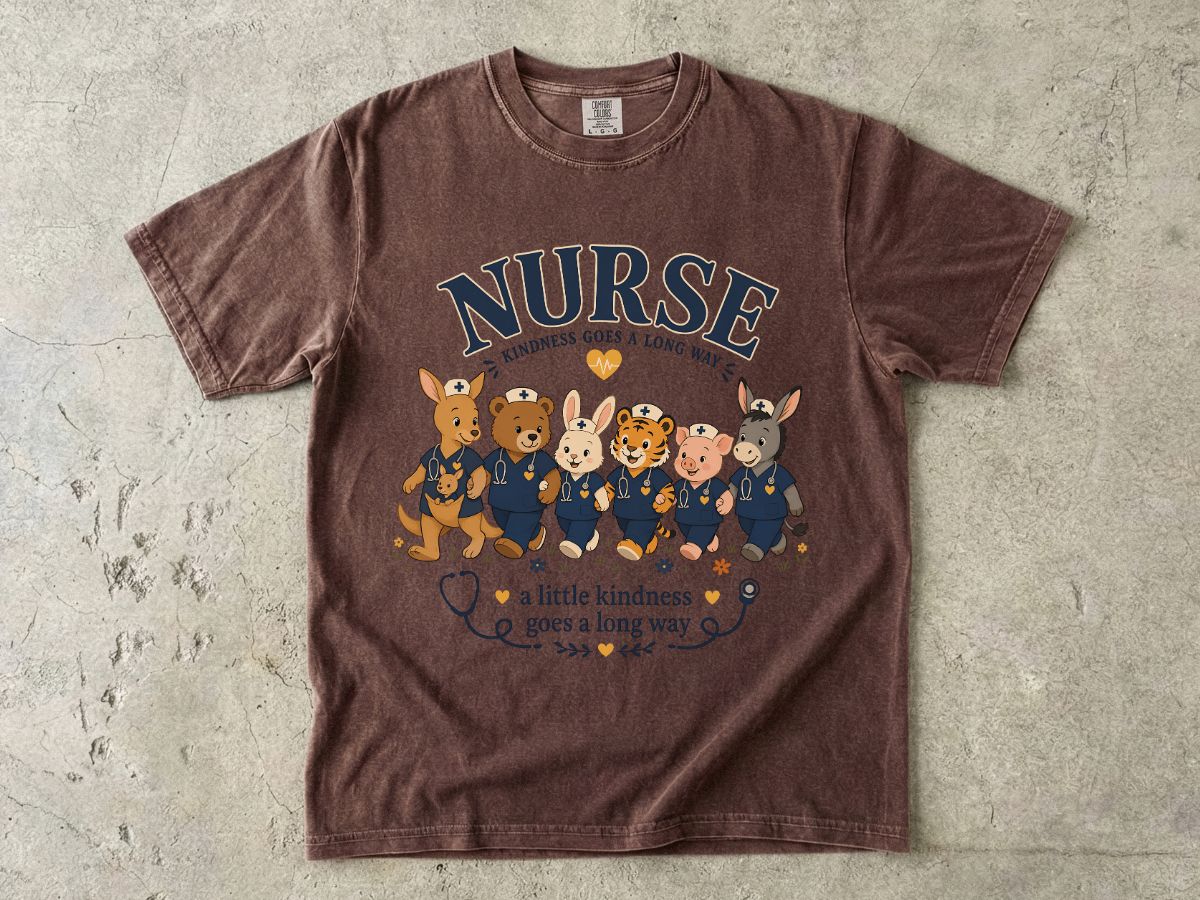 Nurse Cute Animal Crew T-Shirt — "A Little Kindness Goes a Long Way"