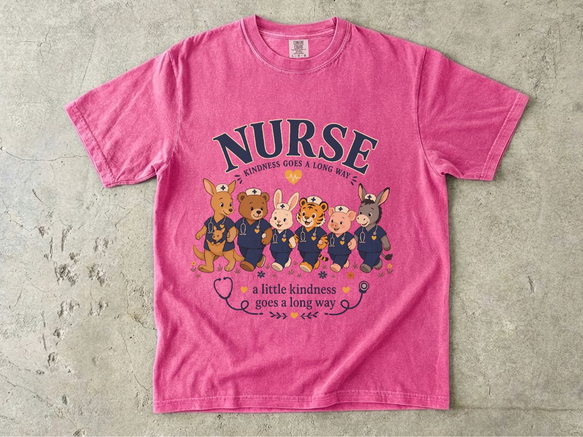 Nurse Cute Animal Crew T-Shirt — "A Little Kindness Goes a Long Way"