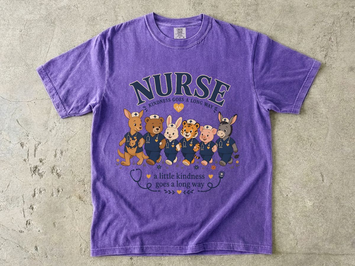 Nurse Cute Animal Crew T-Shirt — "A Little Kindness Goes a Long Way"