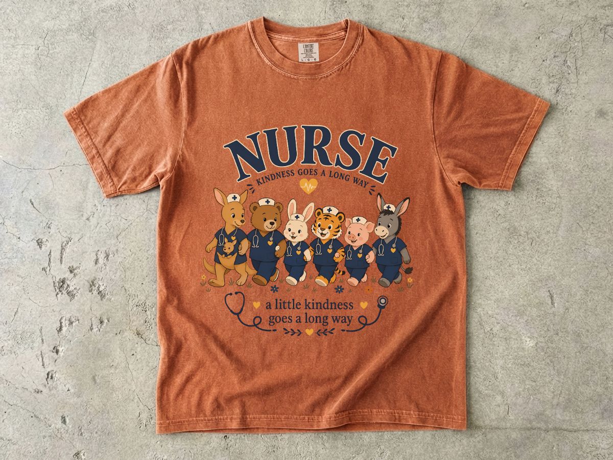 Nurse Cute Animal Crew T-Shirt — "A Little Kindness Goes a Long Way"