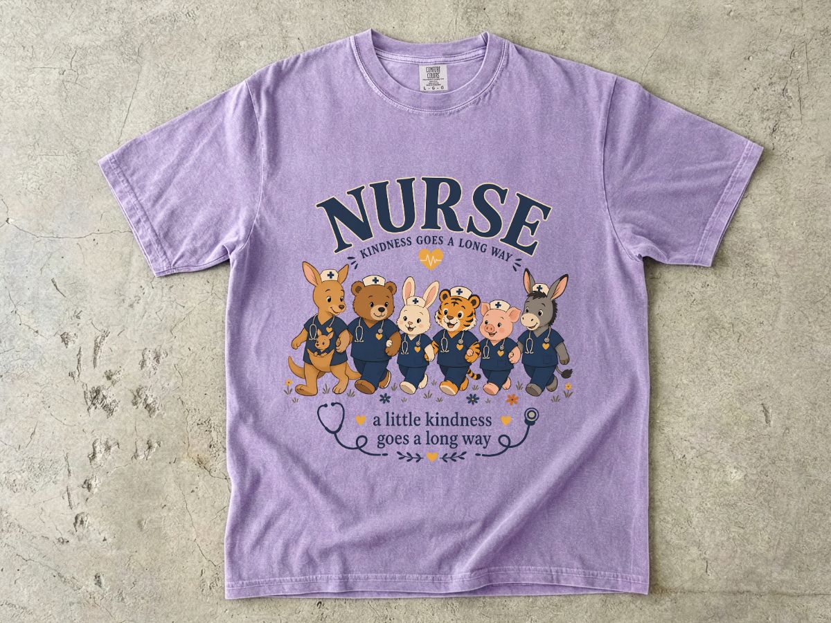 Nurse Cute Animal Crew T-Shirt — "A Little Kindness Goes a Long Way"