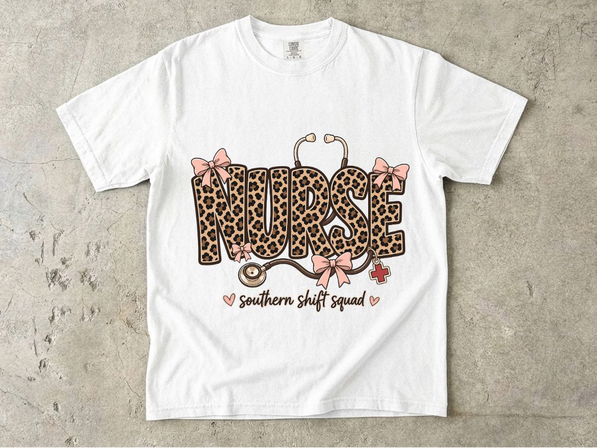 Southern Shift Squad Nurse Shirt | Leopard Print Comfort Colors Tee for Nurses