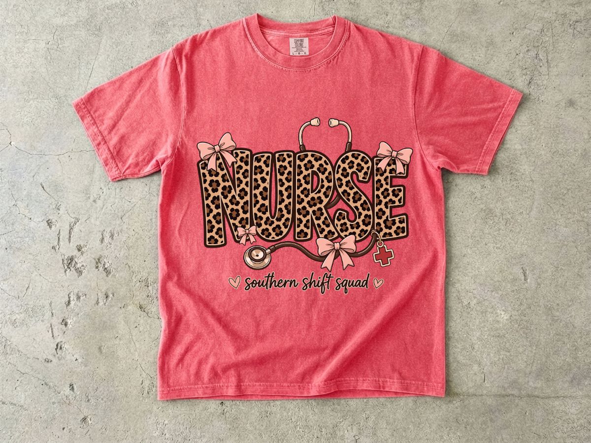 Southern Shift Squad Nurse Shirt | Leopard Print Comfort Colors Tee for Nurses