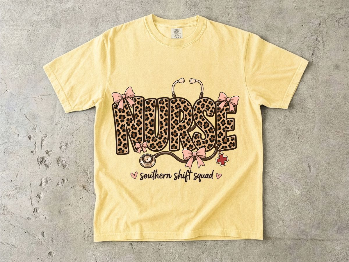 Southern Shift Squad Nurse Shirt | Leopard Print Comfort Colors Tee for Nurses