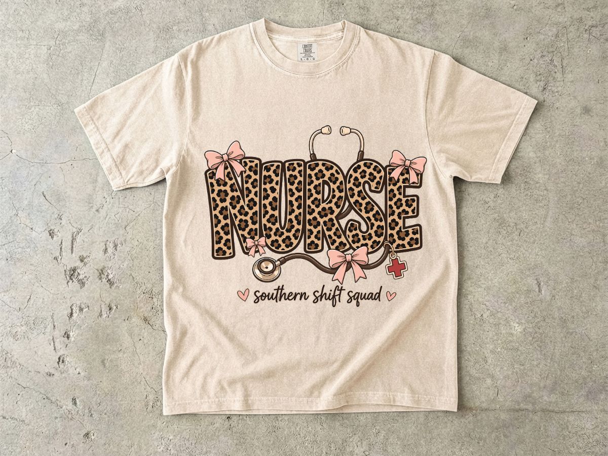 Southern Shift Squad Nurse Shirt | Leopard Print Comfort Colors Tee for Nurses