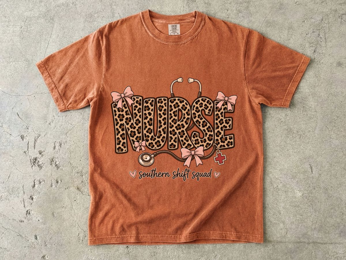 Southern Shift Squad Nurse Shirt | Leopard Print Comfort Colors Tee for Nurses