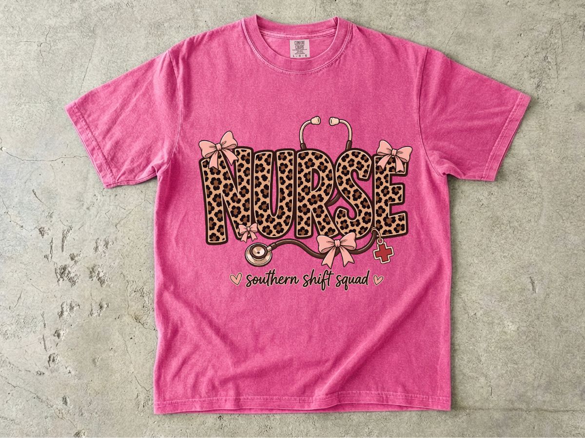 Southern Shift Squad Nurse Shirt | Leopard Print Comfort Colors Tee for Nurses