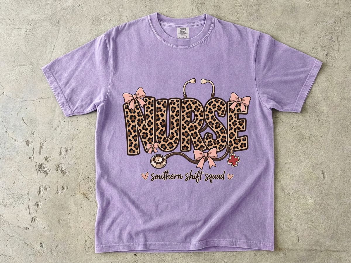 Southern Shift Squad Nurse Shirt | Leopard Print Comfort Colors Tee for Nurses