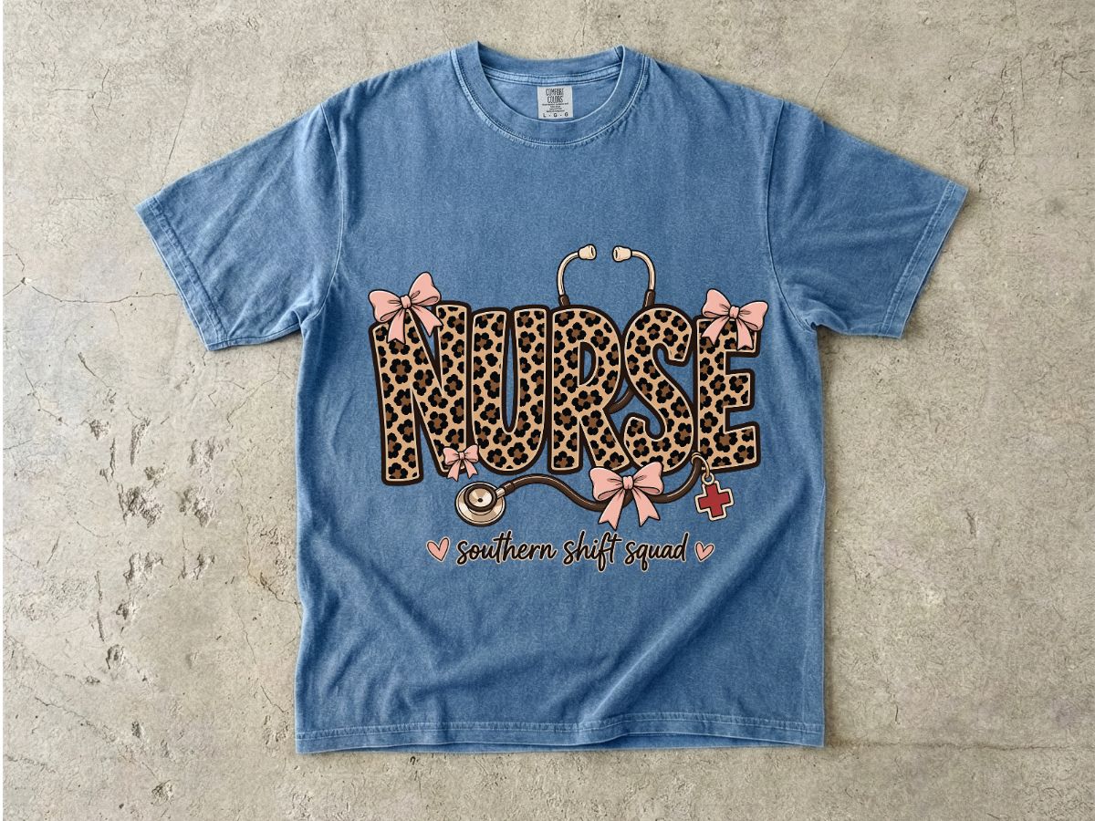 Southern Shift Squad Nurse Shirt | Leopard Print Comfort Colors Tee for Nurses