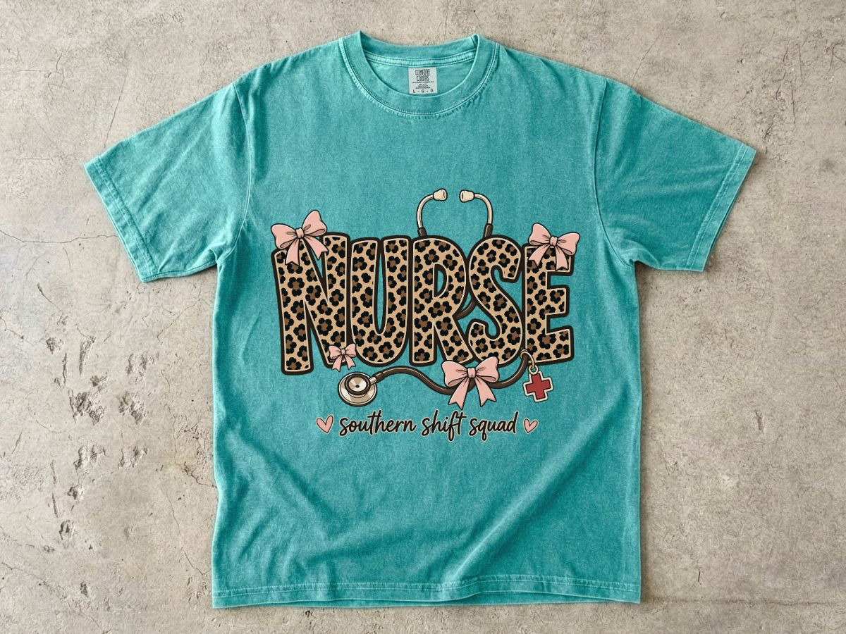 Southern Shift Squad Nurse Shirt | Leopard Print Comfort Colors Tee for Nurses