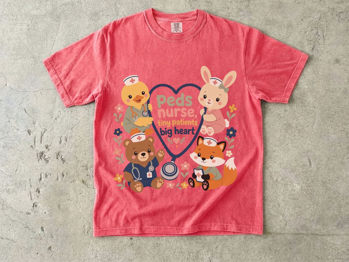 Peds Nurse T‑Shirt — Cute Woodland Animal Pediatric Nurse Tee ("tiny patients, big heart")