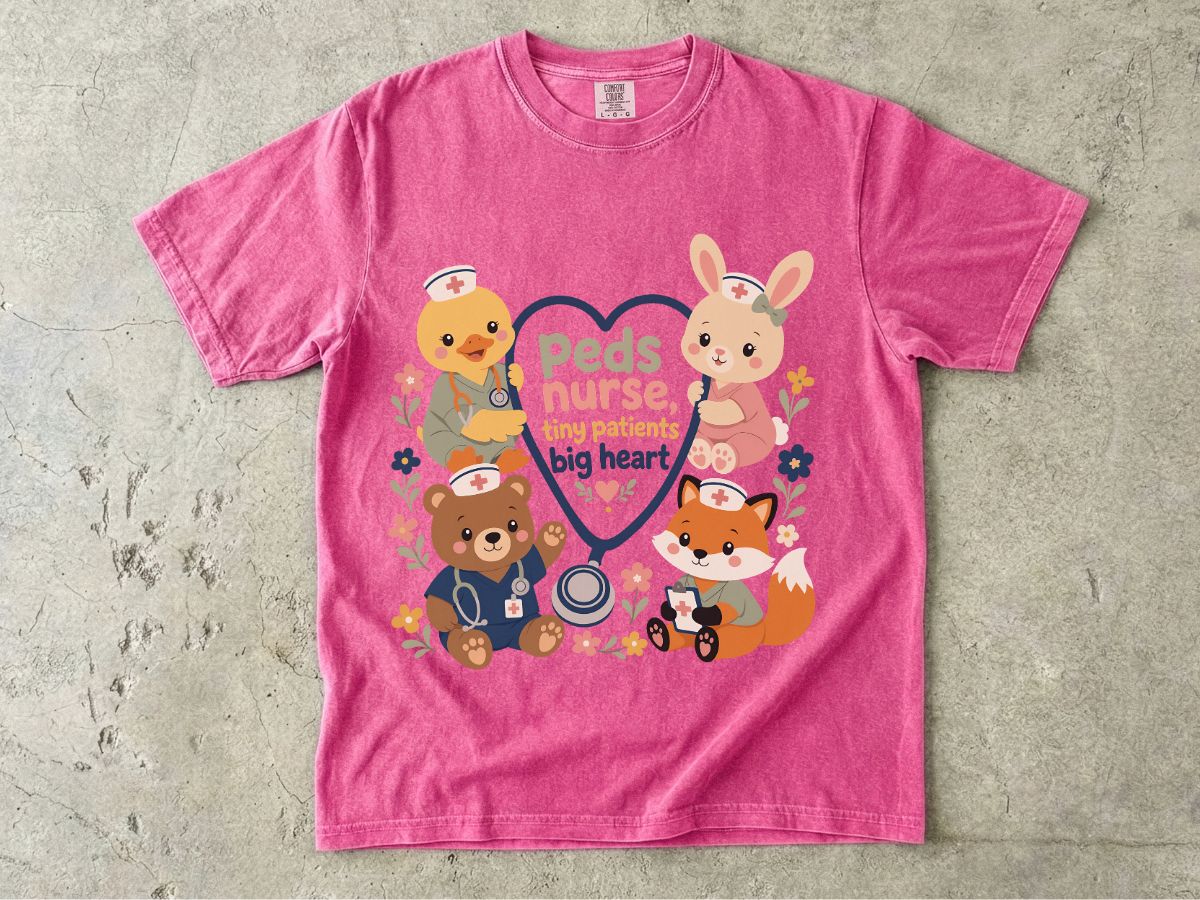 Peds Nurse T‑Shirt — Cute Woodland Animal Pediatric Nurse Tee ("tiny patients, big heart")