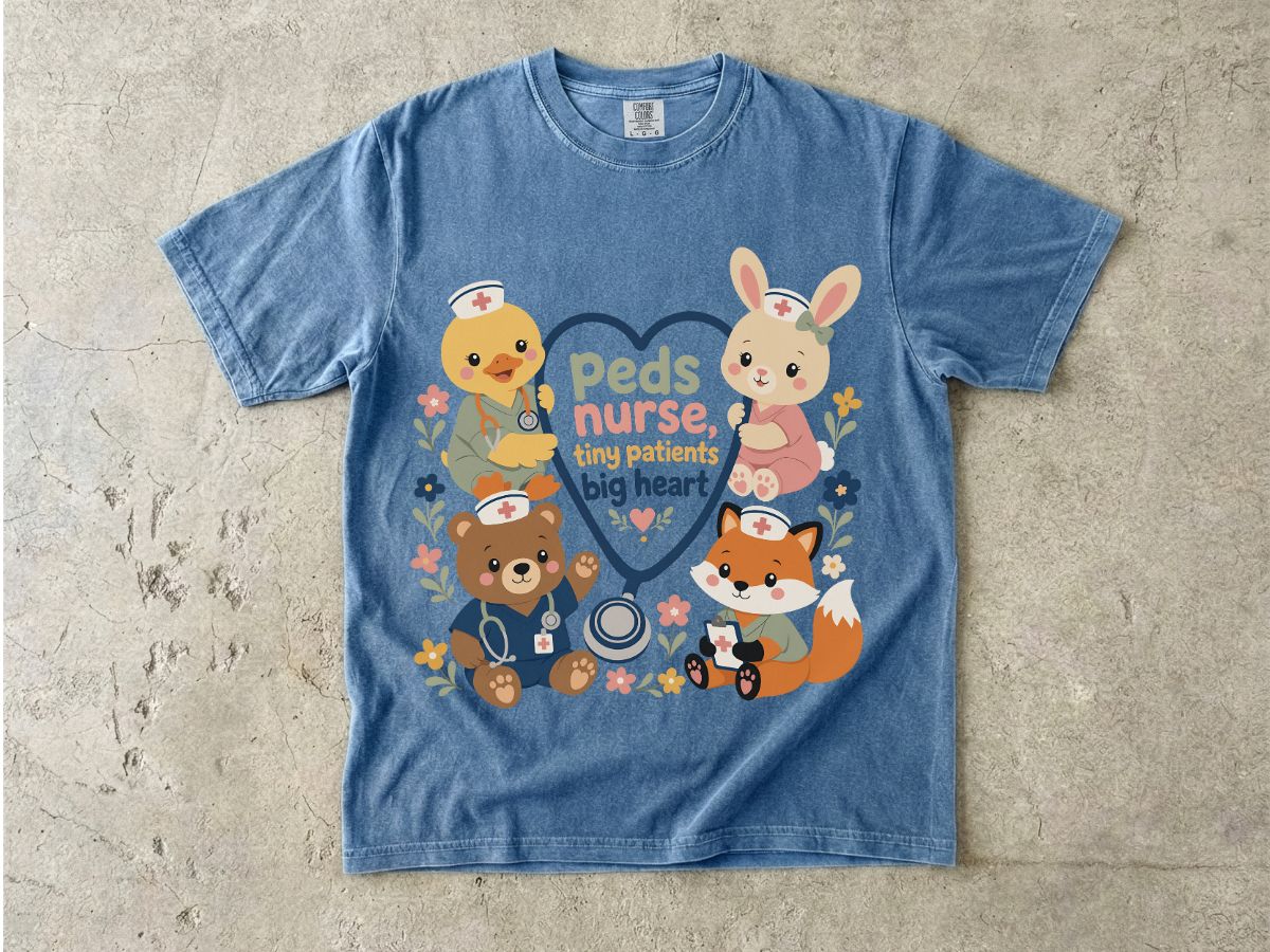 Peds Nurse T‑Shirt — Cute Woodland Animal Pediatric Nurse Tee ("tiny patients, big heart")