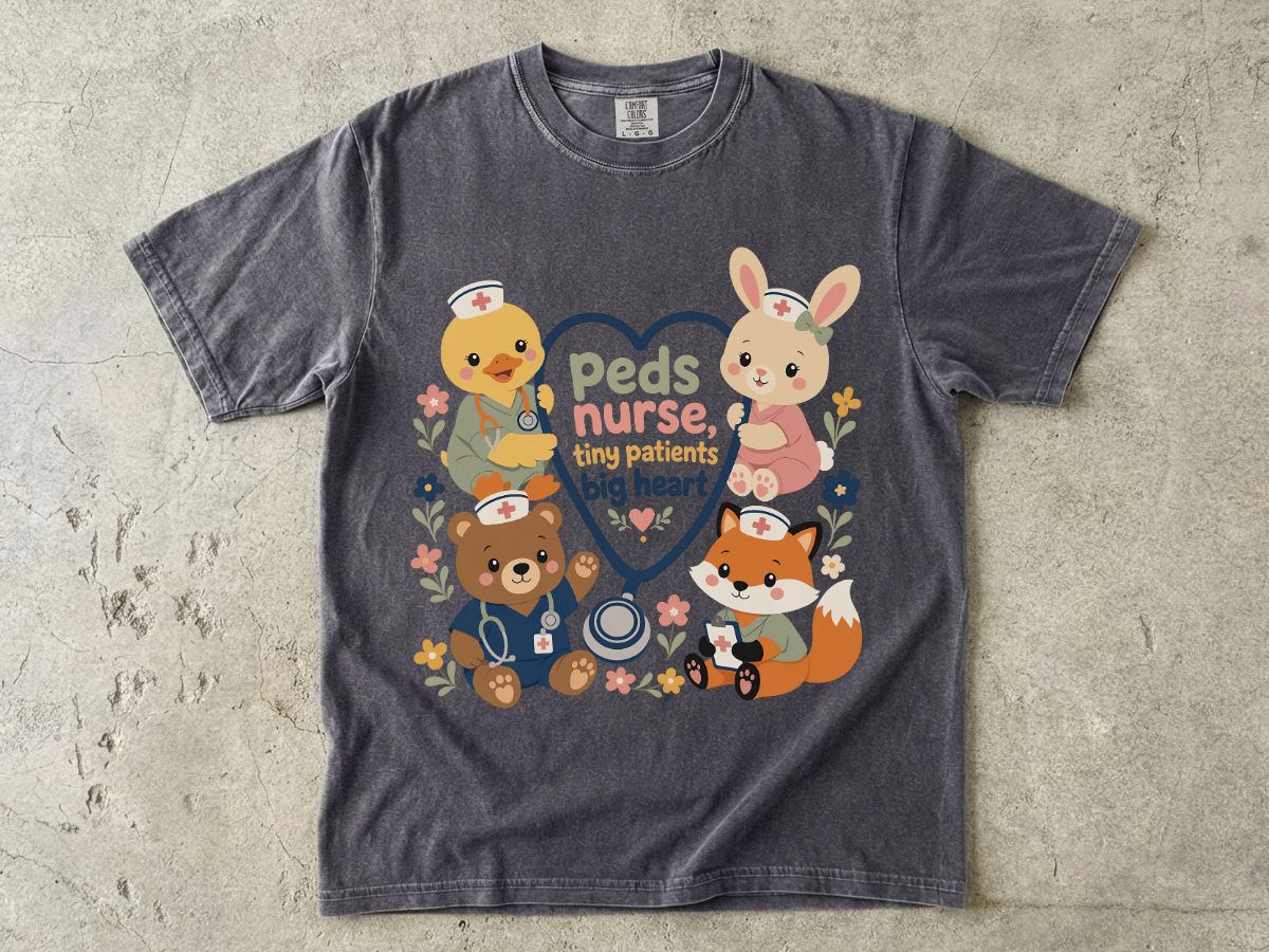 Peds Nurse T‑Shirt — Cute Woodland Animal Pediatric Nurse Tee ("tiny patients, big heart")