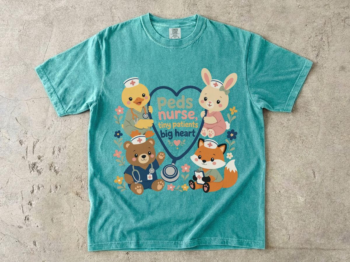 Peds Nurse T‑Shirt — Cute Woodland Animal Pediatric Nurse Tee ("tiny patients, big heart")