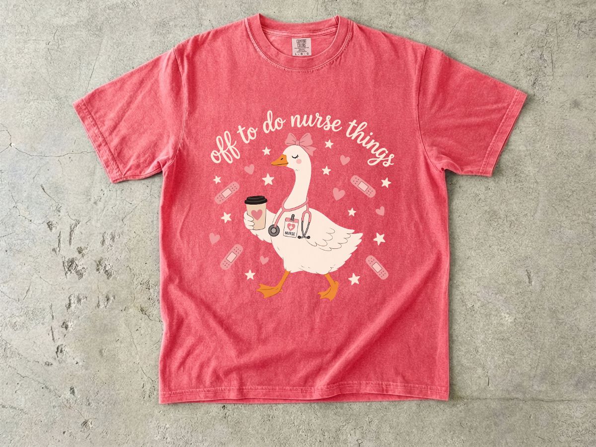 Nurse Goose Tee – Cute Medical Duck with Coffee & Bandages T-Shirt