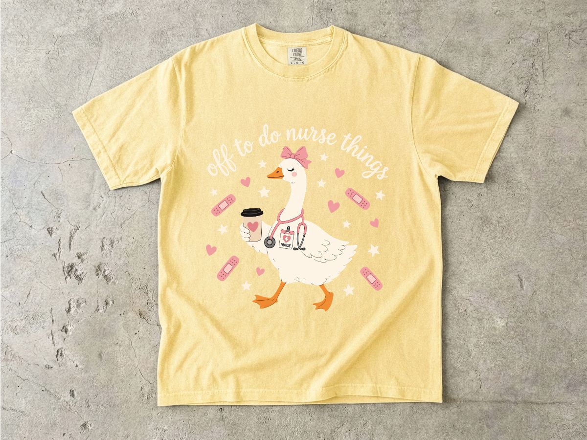 Nurse Goose Tee – Cute Medical Duck with Coffee & Bandages T-Shirt