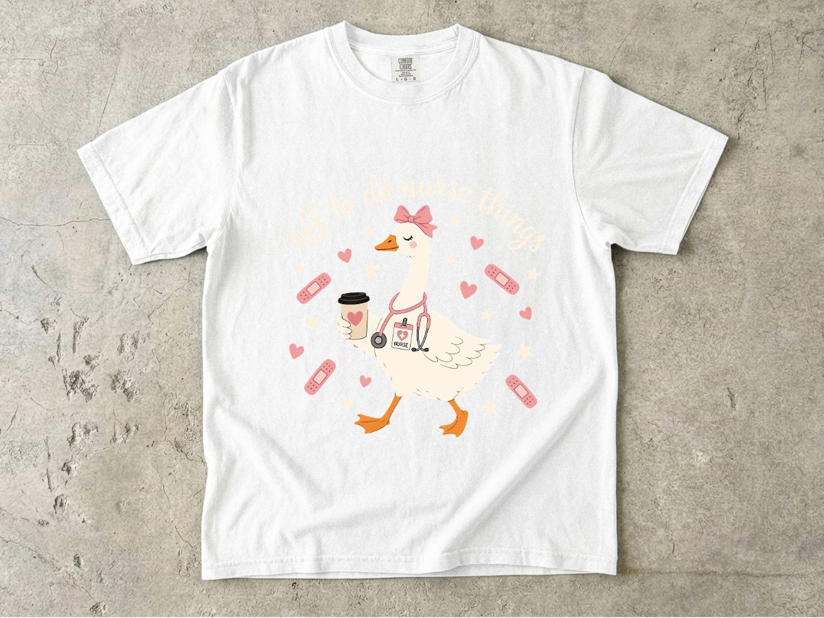 Nurse Goose Tee – Cute Medical Duck with Coffee & Bandages T-Shirt