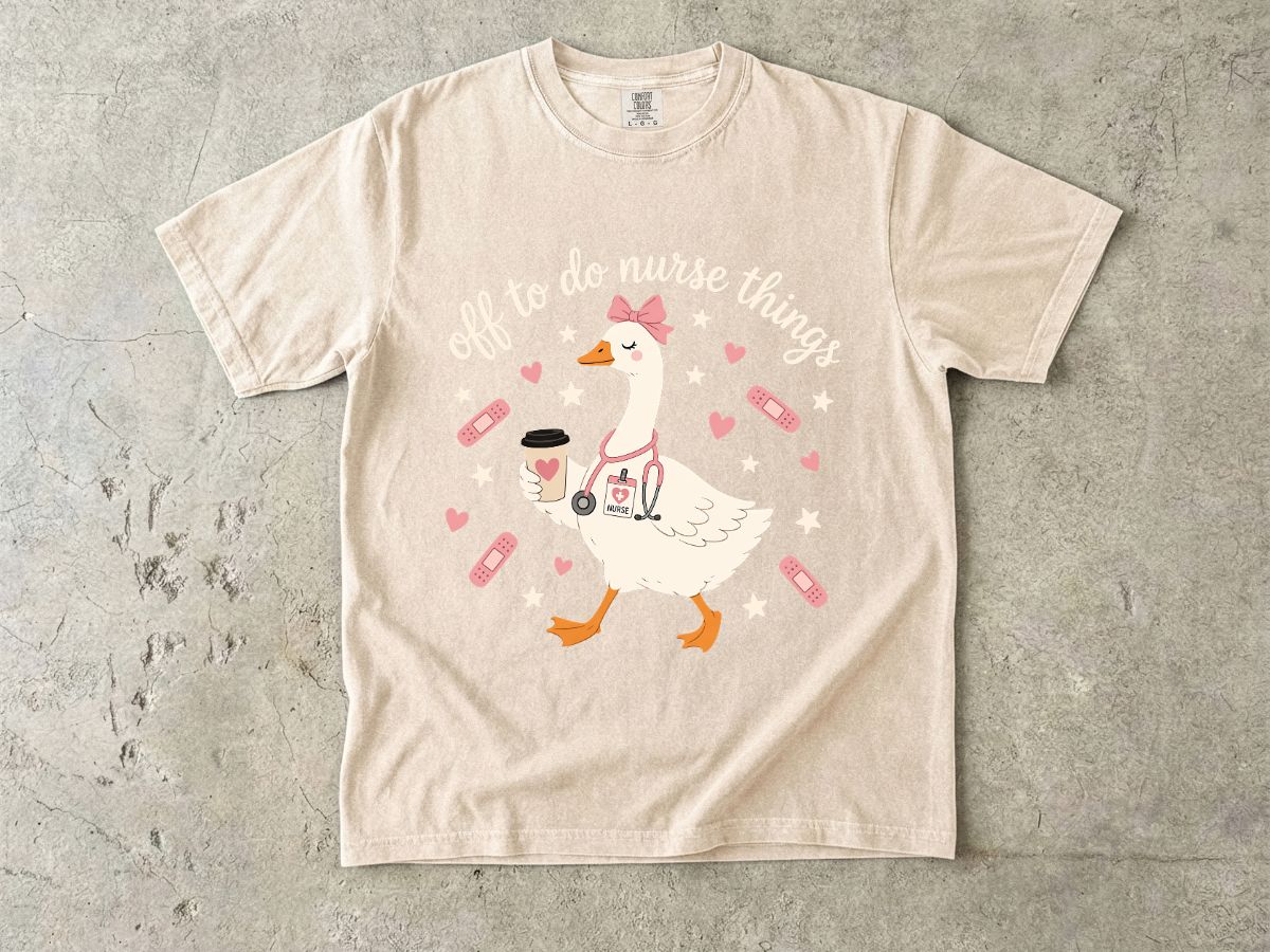 Nurse Goose Tee – Cute Medical Duck with Coffee & Bandages T-Shirt
