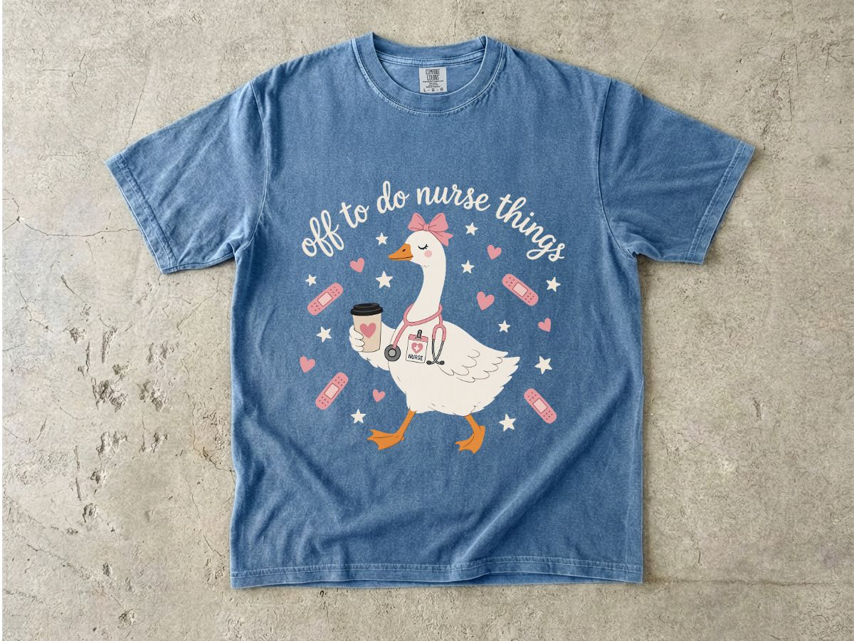 Nurse Goose Tee – Cute Medical Duck with Coffee & Bandages T-Shirt