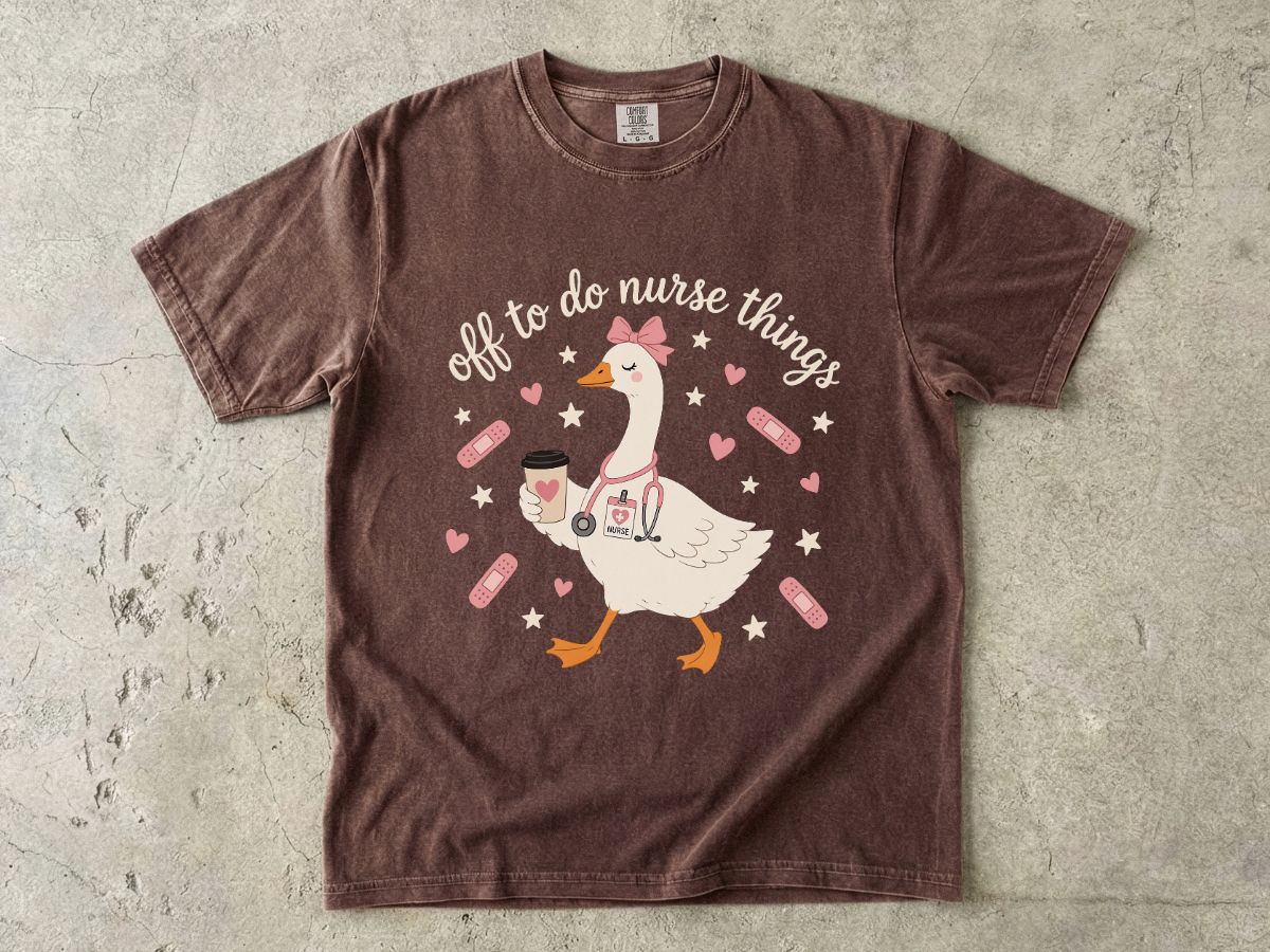 Nurse Goose Tee – Cute Medical Duck with Coffee & Bandages T-Shirt