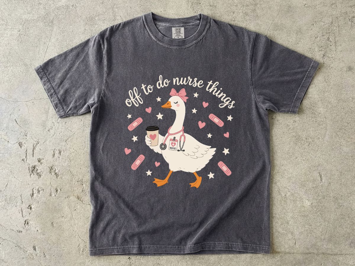 Nurse Goose Tee – Cute Medical Duck with Coffee & Bandages T-Shirt