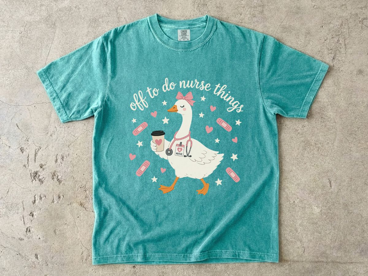 Nurse Goose Tee – Cute Medical Duck with Coffee & Bandages T-Shirt