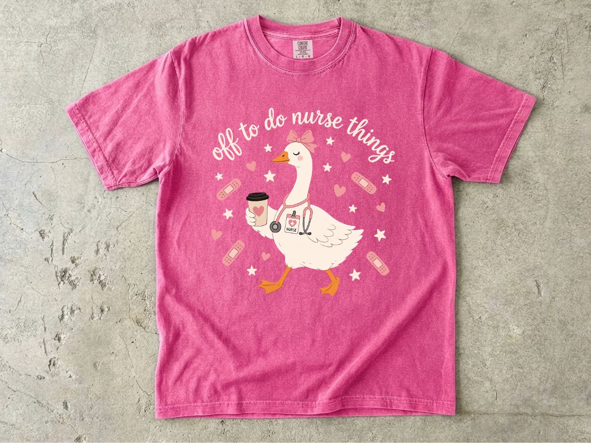 Nurse Goose Tee – Cute Medical Duck with Coffee & Bandages T-Shirt