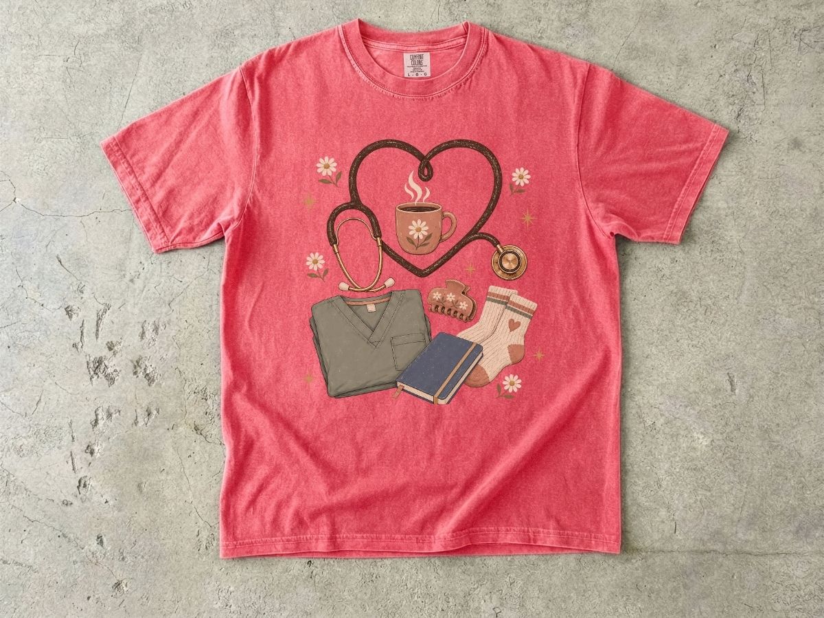 Nurse Life Graphic Tee — Stethoscope, Scrubs & Coffee Medical T-Shirt