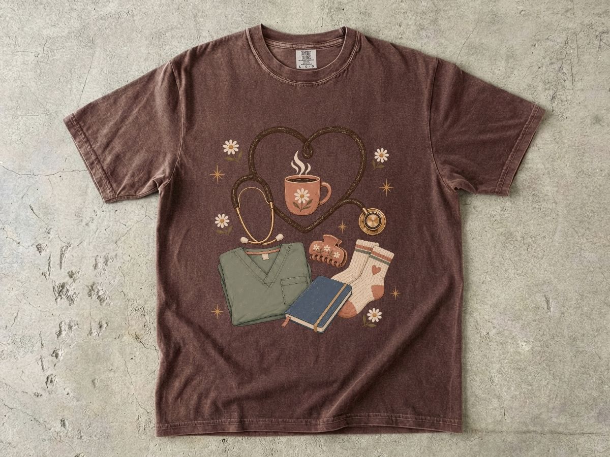 Nurse Life Graphic Tee — Stethoscope, Scrubs & Coffee Medical T-Shirt