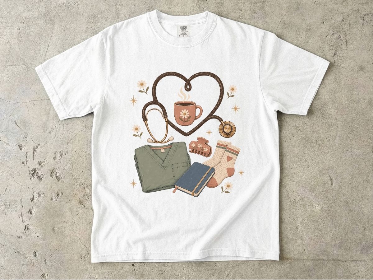 Nurse Life Graphic Tee — Stethoscope, Scrubs & Coffee Medical T-Shirt