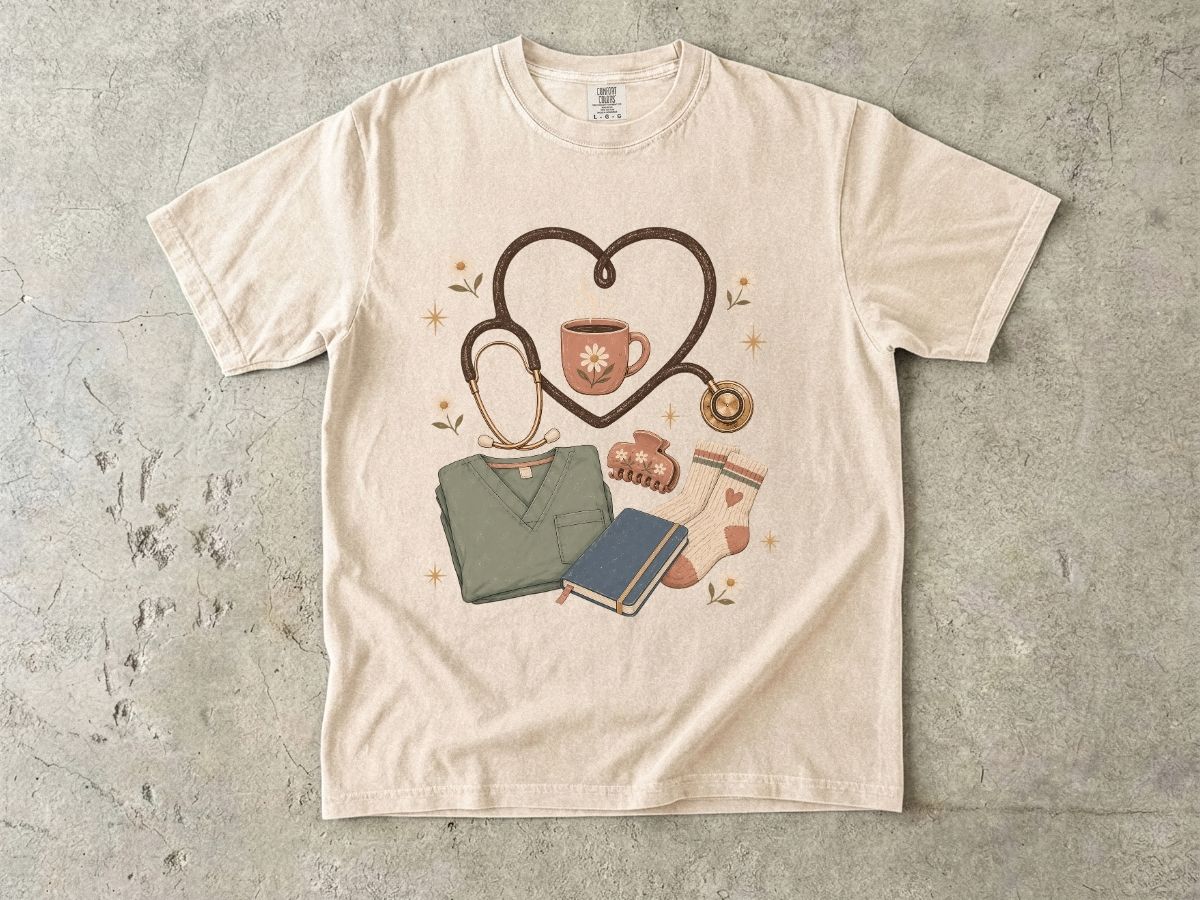 Nurse Life Graphic Tee — Stethoscope, Scrubs & Coffee Medical T-Shirt