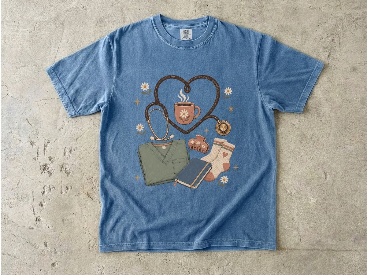 Nurse Life Graphic Tee — Stethoscope, Scrubs & Coffee Medical T-Shirt