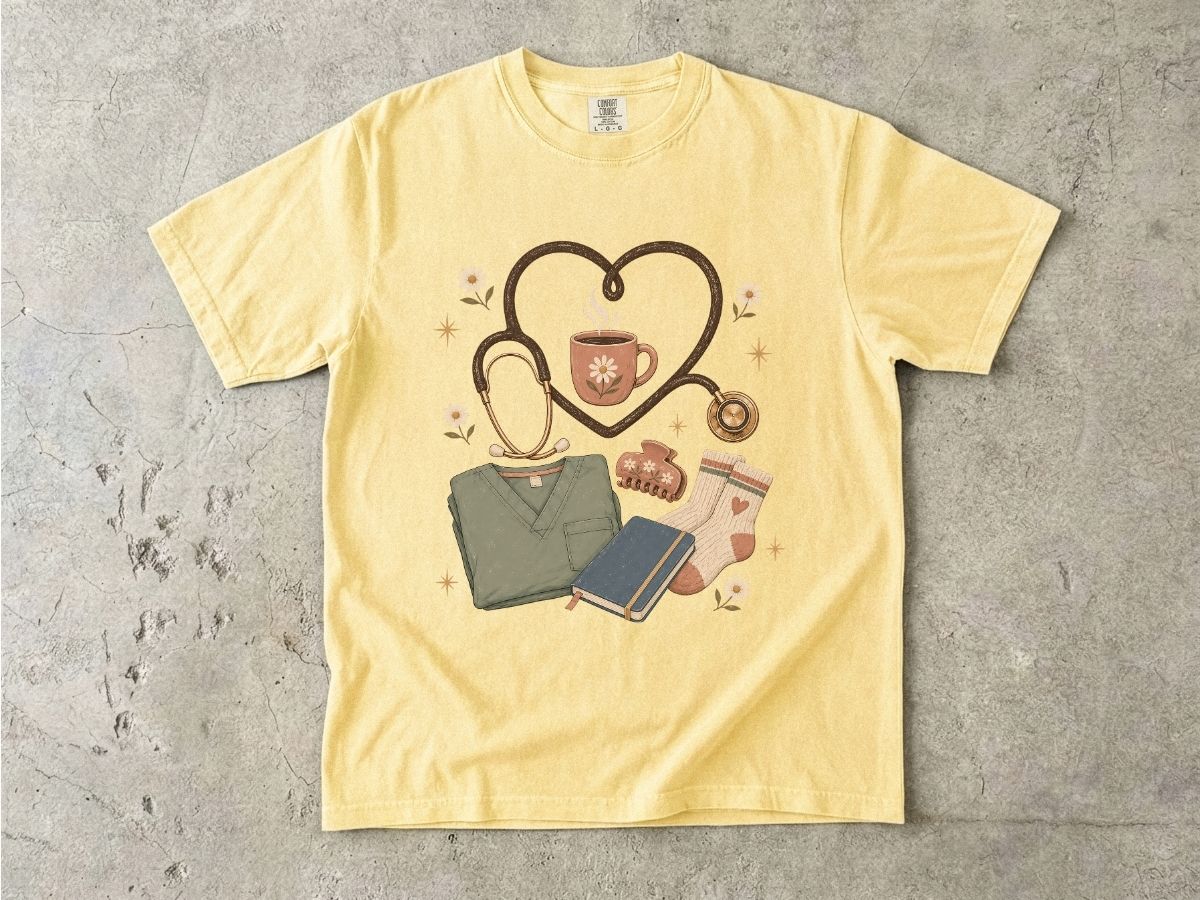 Nurse Life Graphic Tee — Stethoscope, Scrubs & Coffee Medical T-Shirt