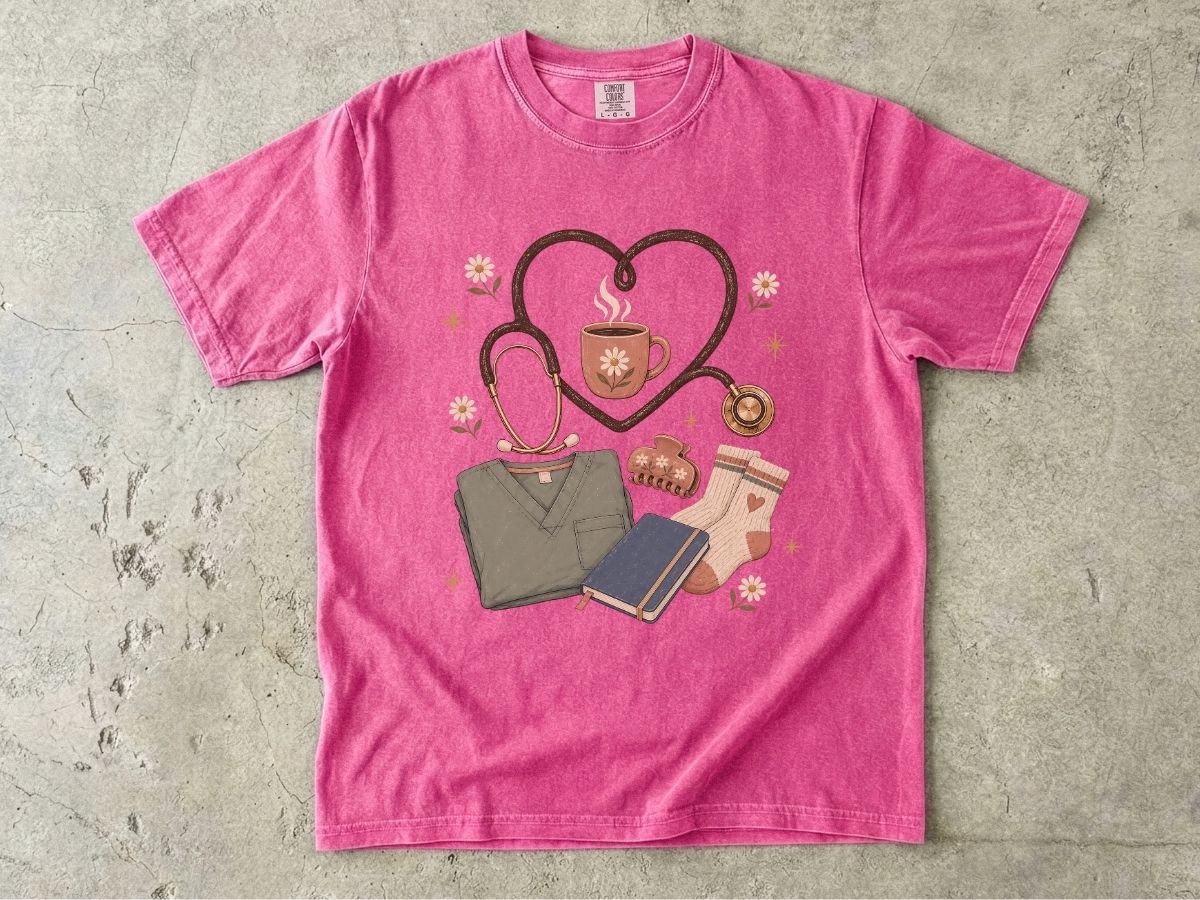 Nurse Life Graphic Tee — Stethoscope, Scrubs & Coffee Medical T-Shirt