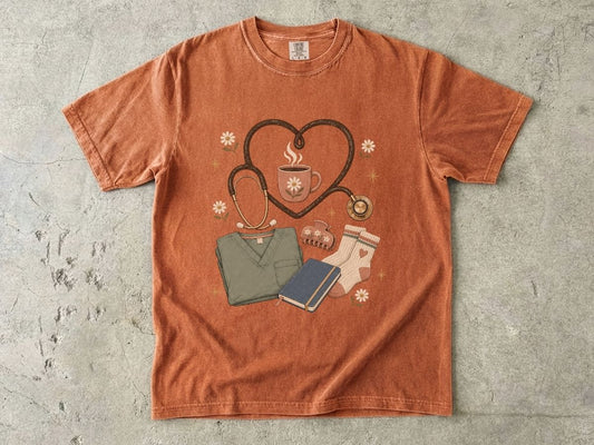 Nurse Life Graphic Tee — Stethoscope, Scrubs & Coffee Medical T-Shirt