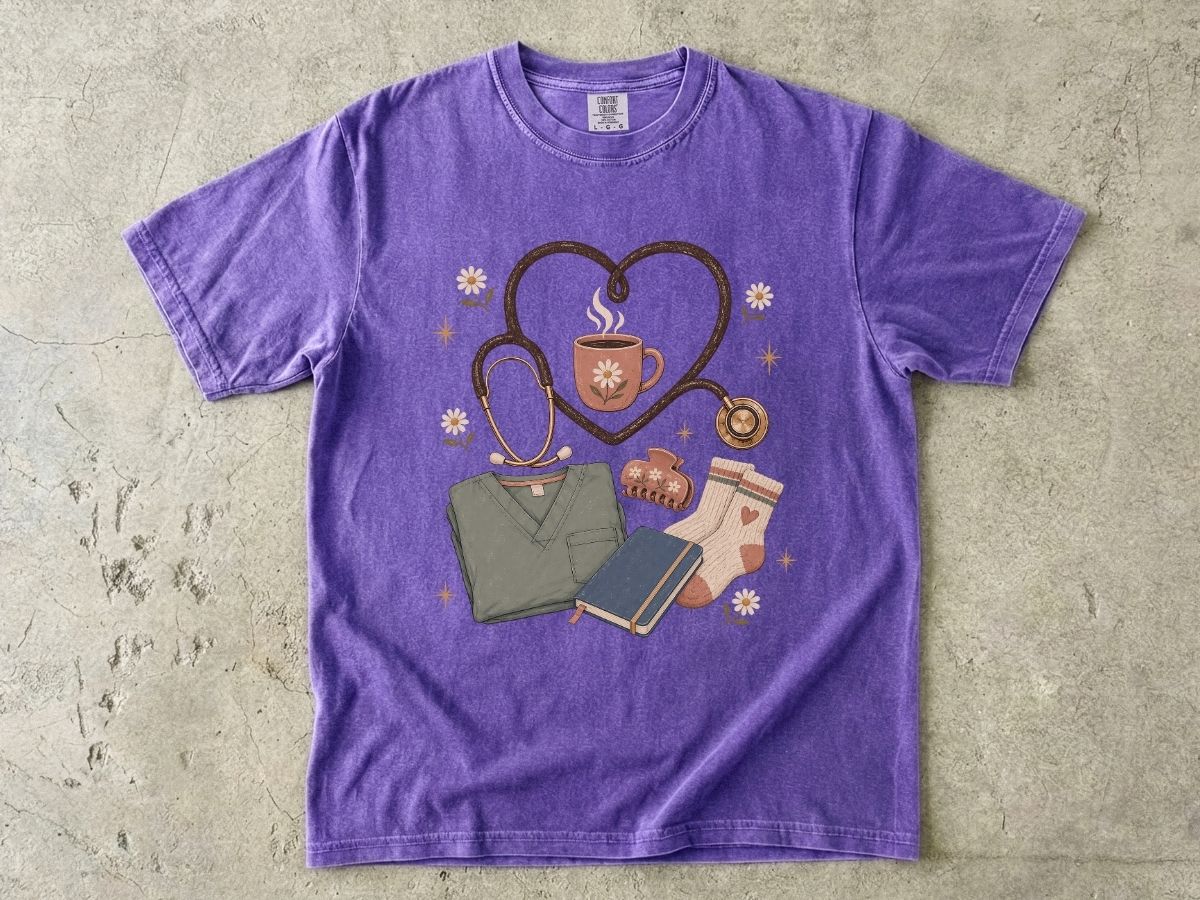Nurse Life Graphic Tee — Stethoscope, Scrubs & Coffee Medical T-Shirt
