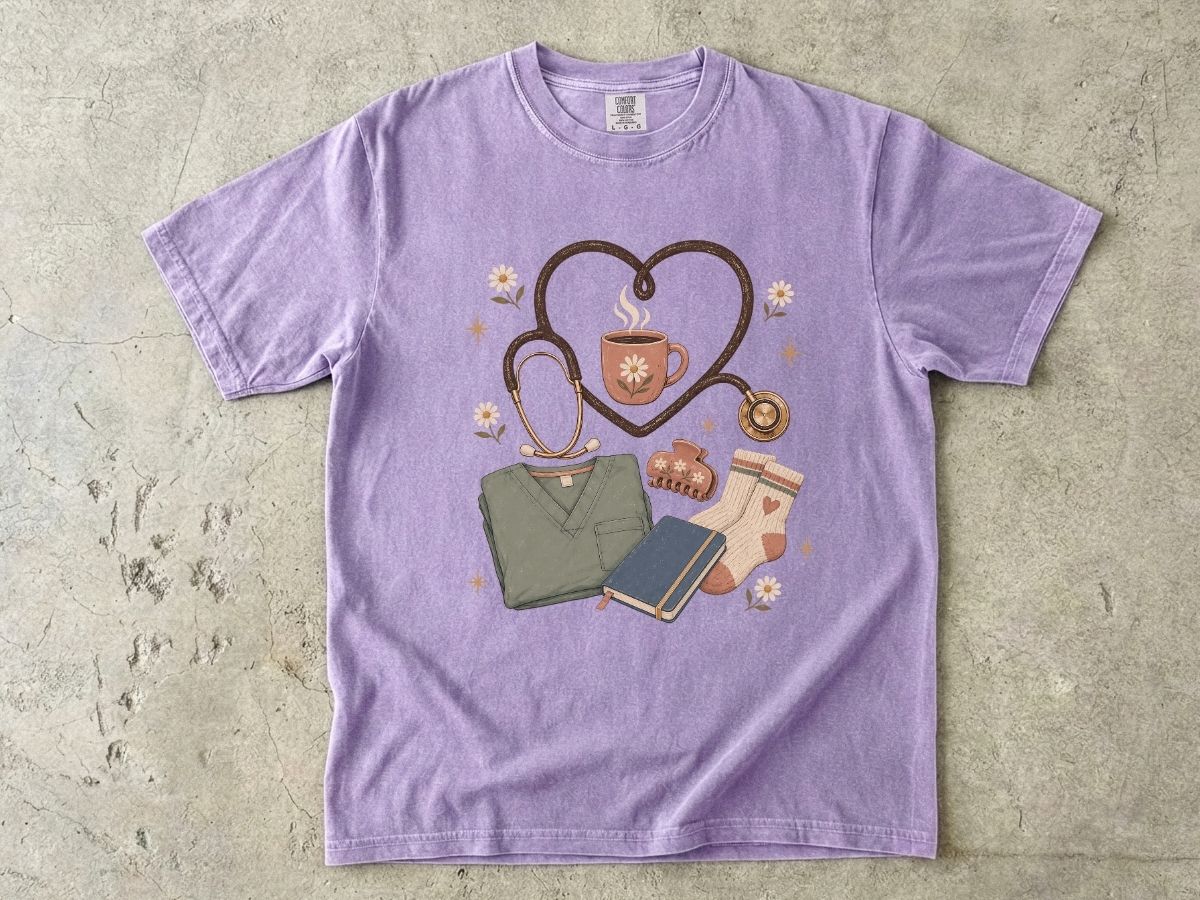Nurse Life Graphic Tee — Stethoscope, Scrubs & Coffee Medical T-Shirt