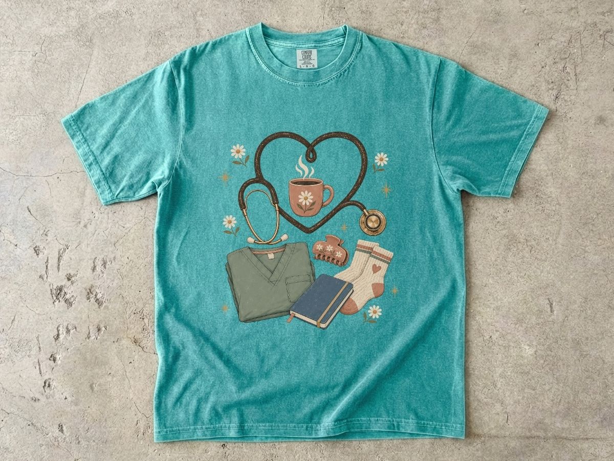Nurse Life Graphic Tee — Stethoscope, Scrubs & Coffee Medical T-Shirt