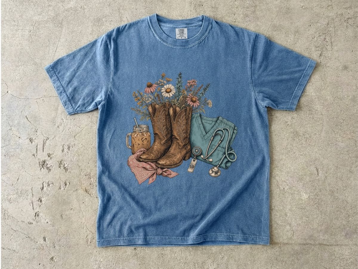Western Boots & Wildflowers T-Shirt — Cowgirl Rustic Floral Tee