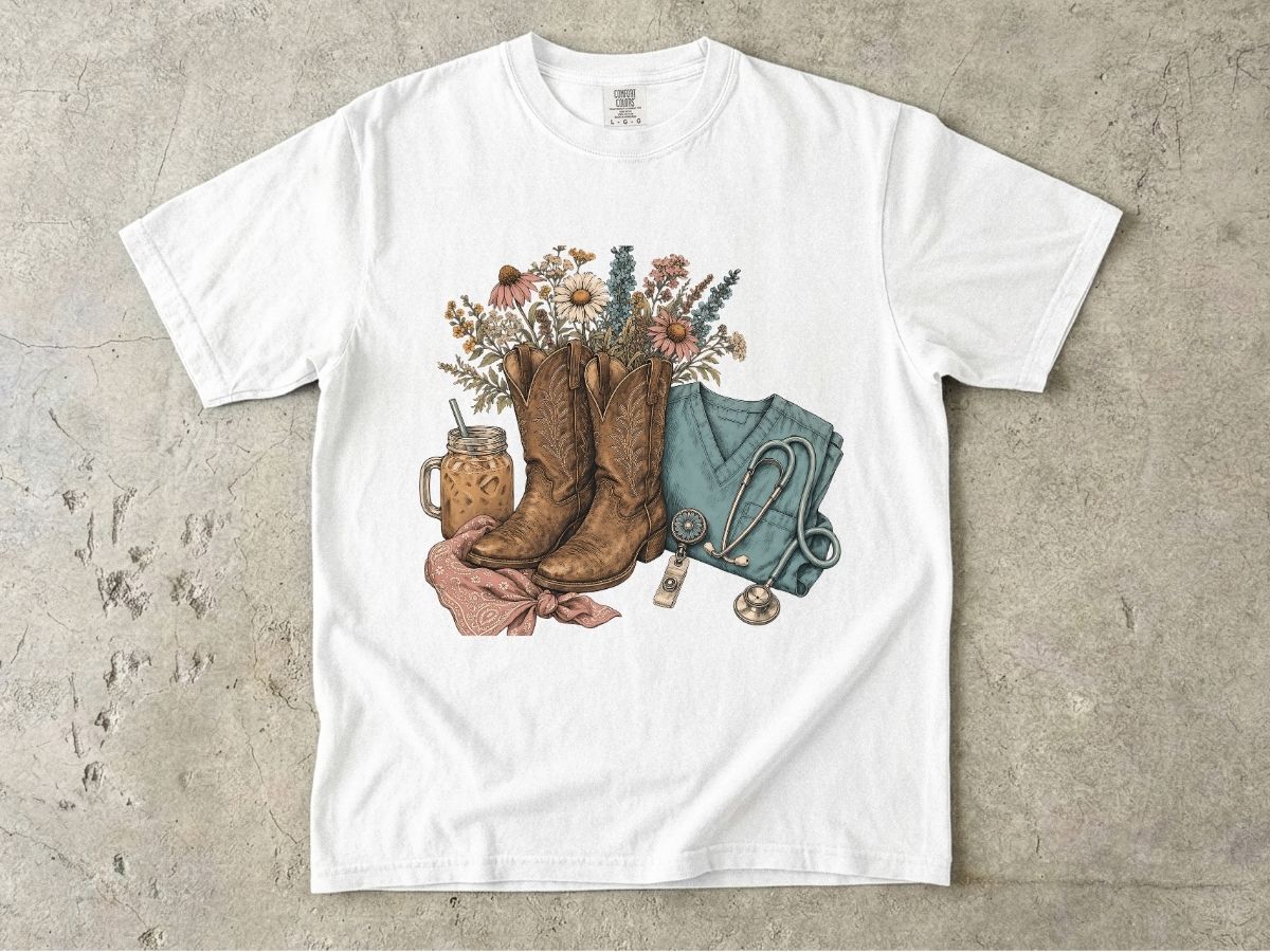 Western Boots & Wildflowers T-Shirt — Cowgirl Rustic Floral Tee